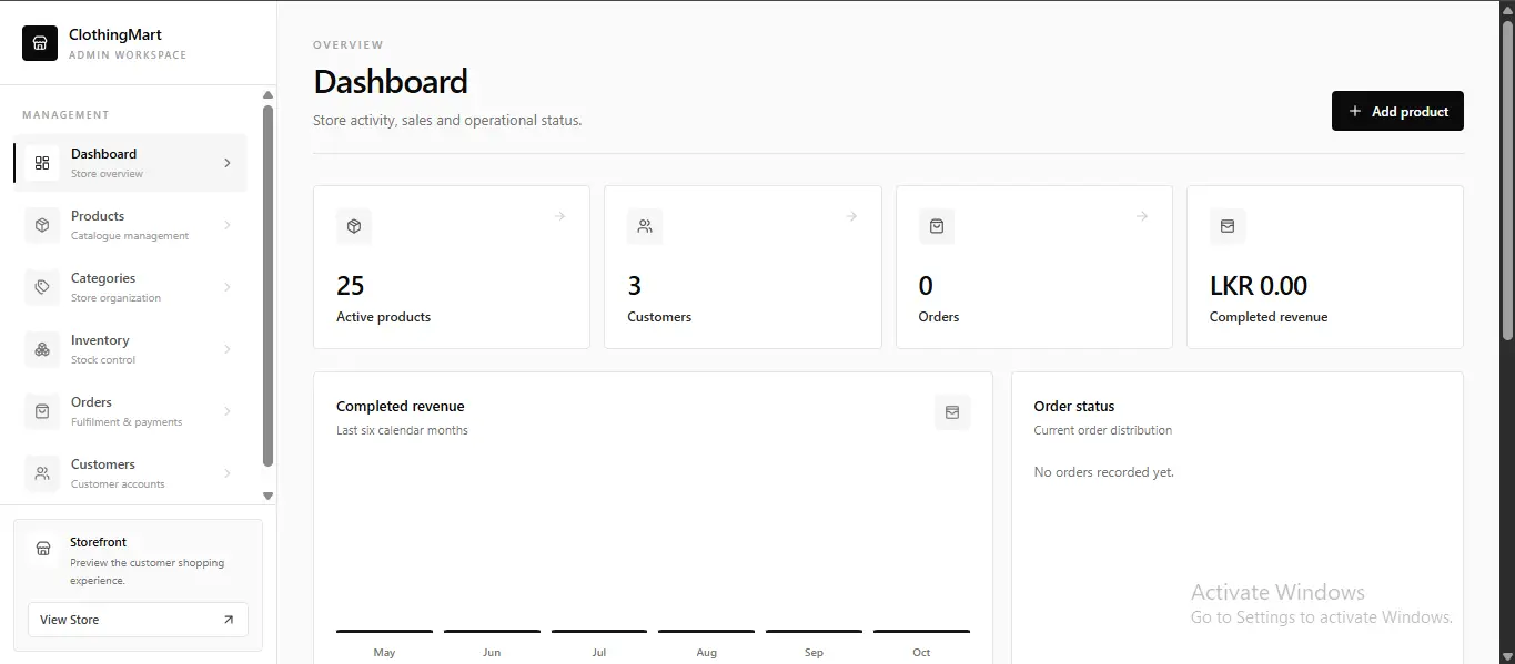ClothingMart admin dashboard