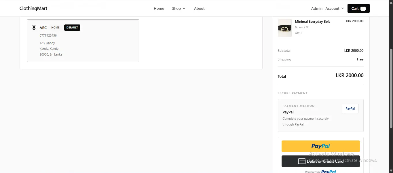 ClothingMart checkout